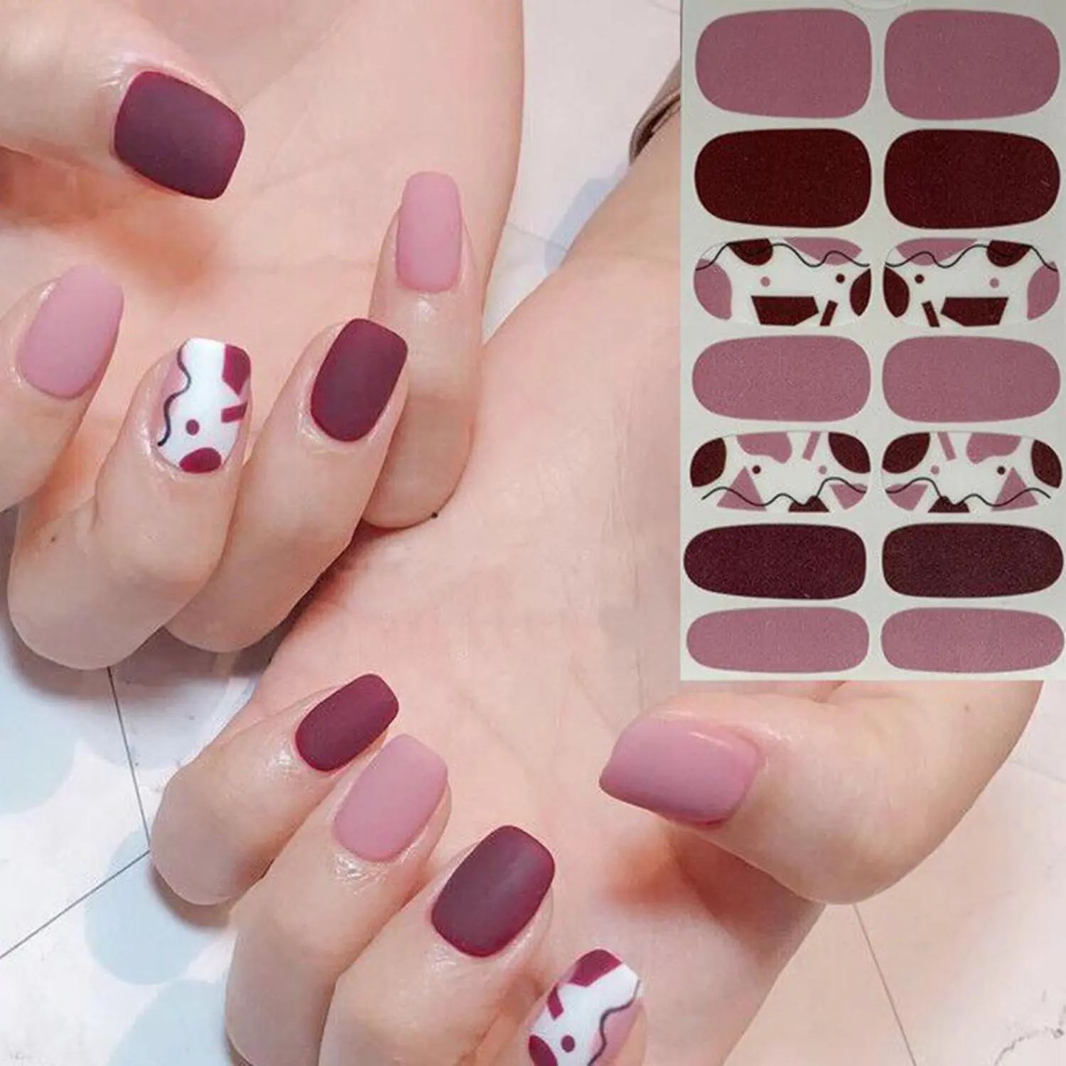 1PC Nail Art Full-Cover Sticker Sheet 14tips Sticker Nail Strips Pure Color Classic Designs YMA563-659