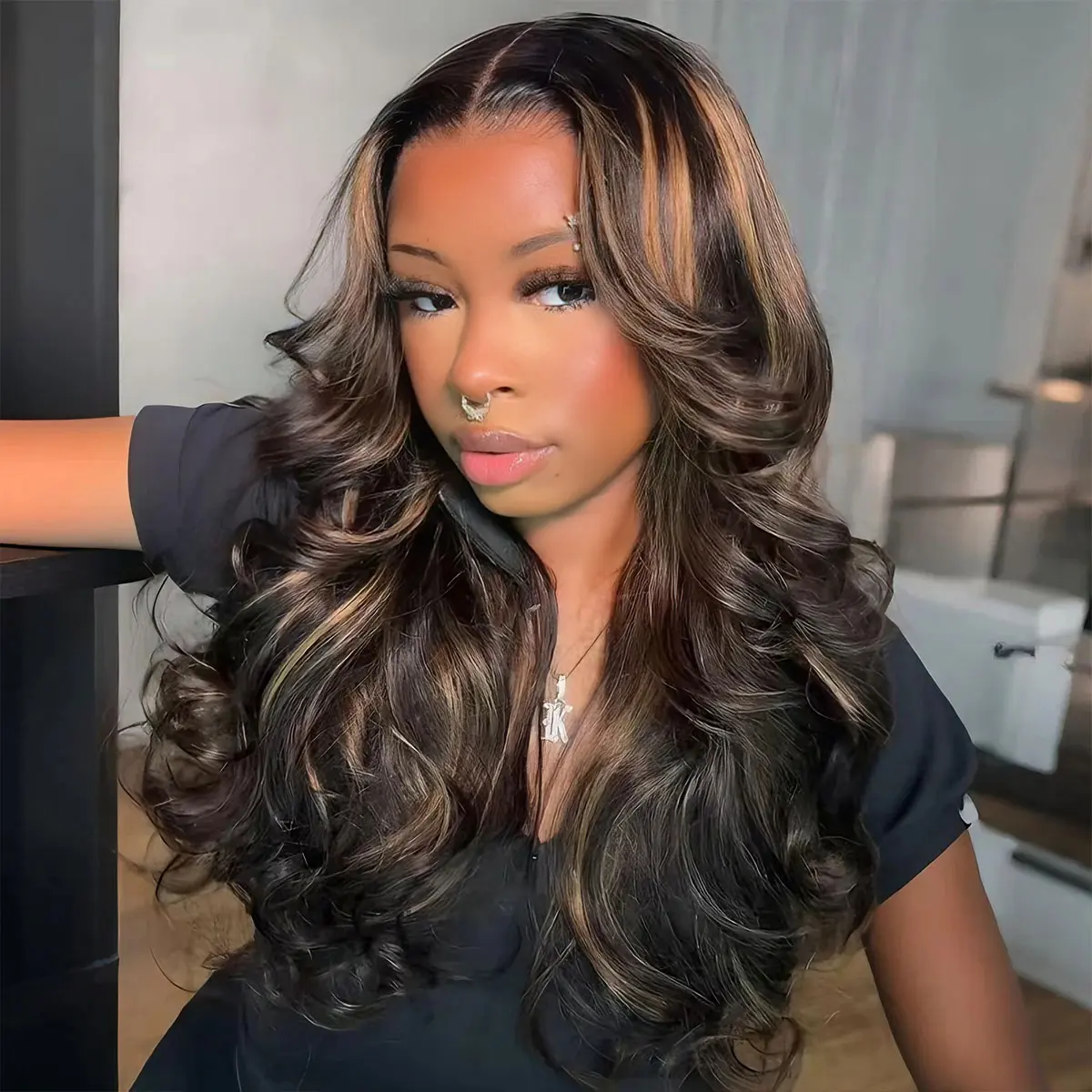 [NEW IN] OQ HAIR Brown Balayage Butterfly Cut Layer Wear Go Wig 220% Density 7x5 Pre-Styled Glueless Human Hair Wigs With Drawstring Pre-Everything Colored Hair Wigs Vacation Hair Wig dealsforyoudays