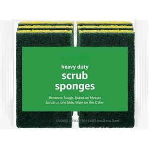 Amazon Basics Heavy Duty Scrub Sponges, Multipurpose Cleaning Tools, 6-Pack, Yellow/Green, Dishwasher Safe, 4.4 x 7 x 0.8 Inches Wipe