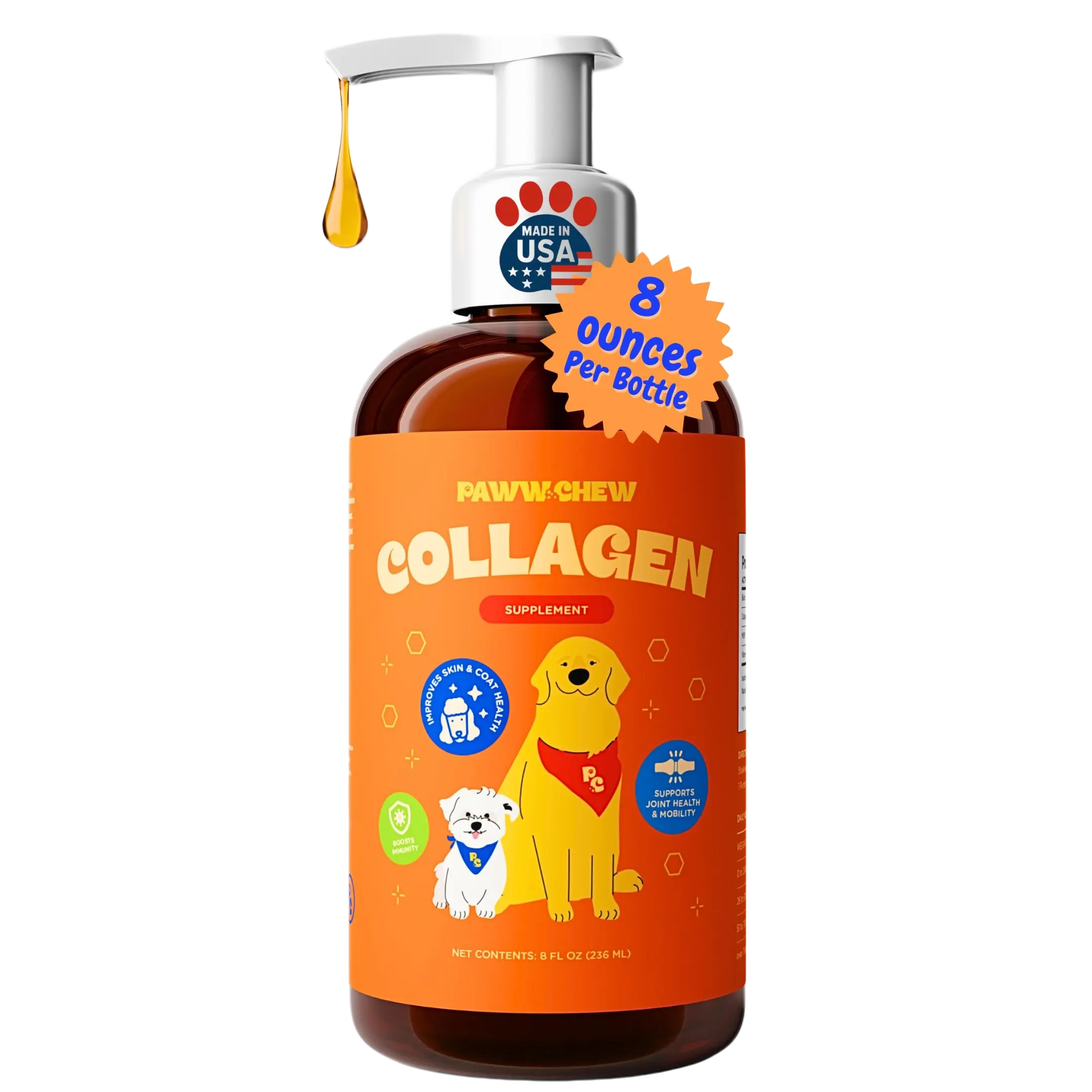 Paww Chew Liquid Collagen For Dogs - Hip & Joints Support, Skin and Coat Relief for Dogs With Dry Skin, Itch Relief, Allergy Support with Biotin, MSM and Vitamin C for Joint, Nails, Made in the USA