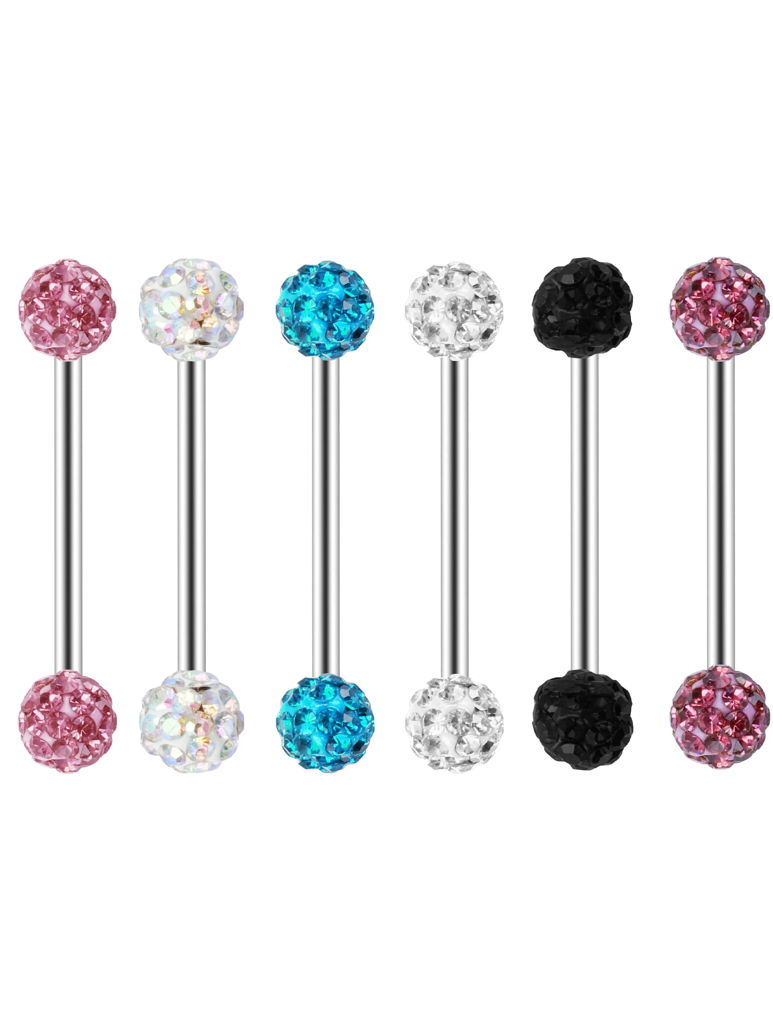 Stainless Steel Rhinestone Decor Tongue Ring, Nose Piercing Jewelry, Gems Nose Ring, Nose Ring Hoops, Stud Nose Rings, Nose Studs, Body Jewelry for Ear & Bone Piercings, Fashion Accessories for Women & Men