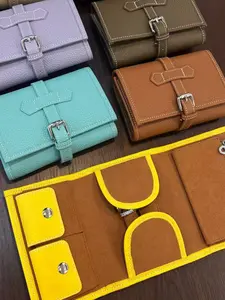 Leather Jewelry Storage Bag, Multi-Pocket Design, Easy Roll-Up, Portable Organizer for Necklaces, Earrings, Bracelets