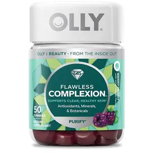 OLLY Flawless Complexion Gummy, Clear and Healthy Skin Support, Vitamins E, A, Zinc, Chewable Supplement, Berry - 50 Count (Pack of 1)
