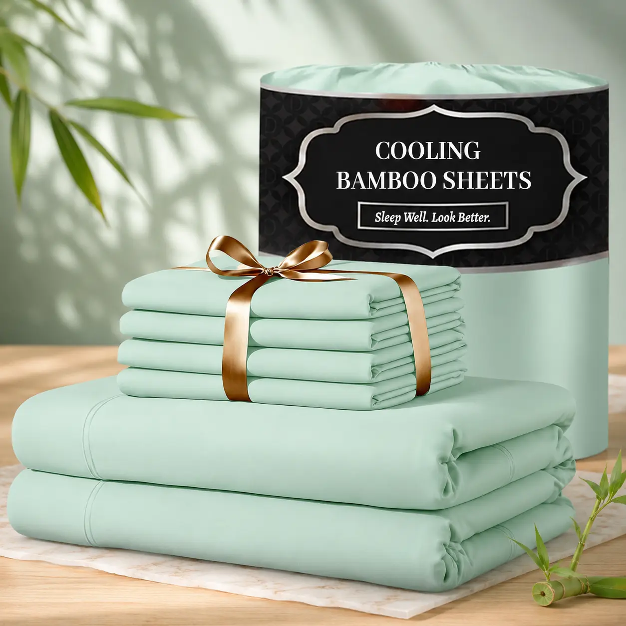Jollyvogue Extra Deep Pocket Bamboo Sheets - 6 Pcs Breathable & Cooling Bamboo Bed Sheets for Hot Sleepers, Breathable Night Sweats, Hotel Luxury Bedding Set with Deep Pockets With 16-Inch Deep Pocket , Twin/Full/Queen/King Size Pillowcase Sets, Bedsheet