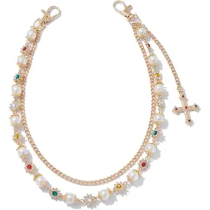 Fashion Layered Pants Wallet Chains - Exquisite Gold Silver Rhinestone Flower Pearl Jean Pocket Chain  Women Men Cute Bag Purse Charms Jewelry