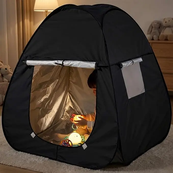 Foldable Blackout Kids Quiet Tent, Portable Pop Up Sensory Isolation Pod Light Blocking Calm Down Space , Indoor Travel Quiet Play Tent with Storage Bag，indoor and outdoor family game room, outdoor toy tent，Holiday gifts,