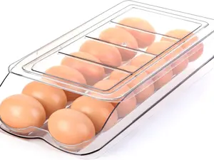 Egg Holder for Fridge - Automatic Rolling Egg Container with Lid, Stackable Fridge Organizer & Storage, Clear Plastic Design, 1 Tier - Boxes