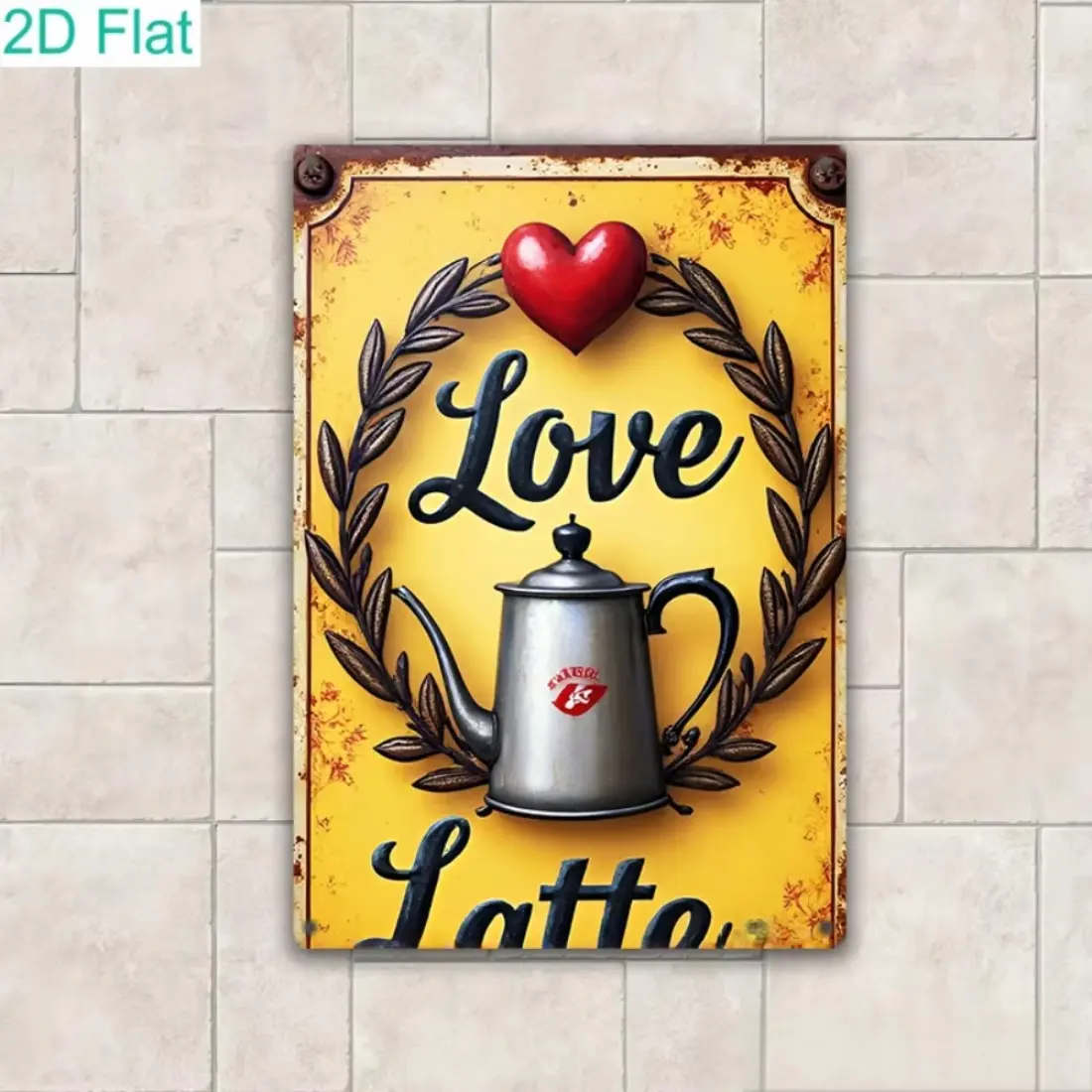 Aluminum Valentine Heart Coffee 2D Wall Decor for Cafe Bar Home Kitchen Room