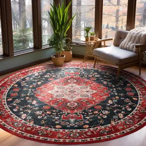 Noahas Vintage Boho Persian style round area rug washable non-slip Oriental traditional durable decor rug