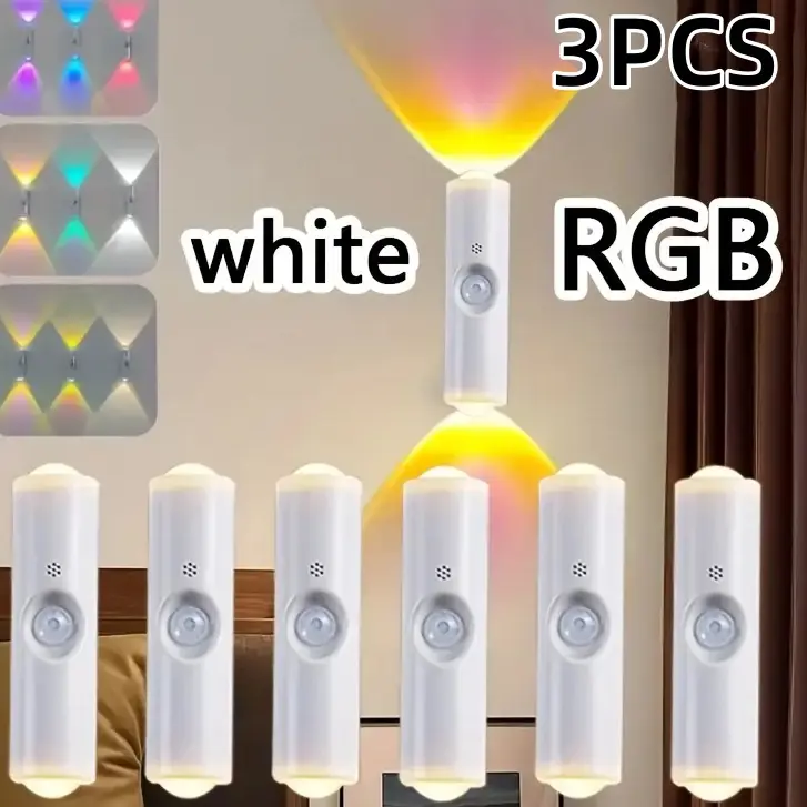 3/4PCS RGB Adjustable Smart Motion Sensor Wall Light, Dimmable Wall Lamp, USB Rechargeable Magnetic Step Lamp for Entryway, Bedside, Desk, Hallway Stairs,Bedroom Lamp, Room decor Decorative Ambiance Lighting Ambient Lighting Multifunctional,summerwins