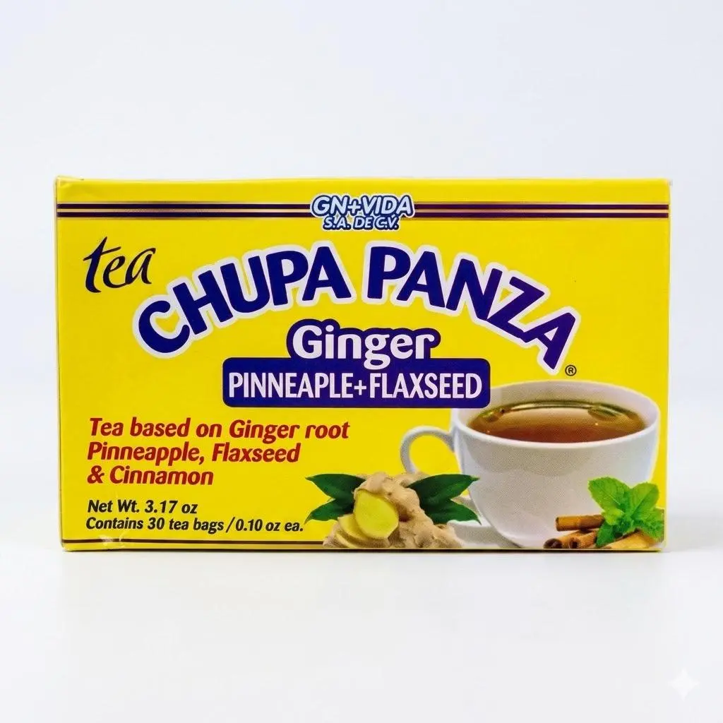 Chupa Panza Tea – Ginger Root, Pineapple, Flaxseed & Cinnamon Herbal Tea | 30 Tea Bags (3.17 oz) | Digestive Wellness Blend