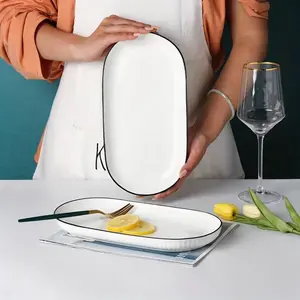 12 Inch Oval Ceramic Serving Platters, Modern Microwave Dishwasher Safe, Multipurpose Dinner Plates for Parties Weddings Home Entertaining