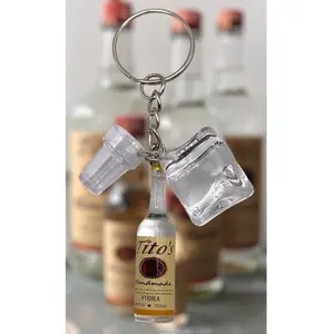 Tito's Keychain - Resin & Metal Design with Bottle and Bottle Cap, Functional Gift Idea for Any Occasion