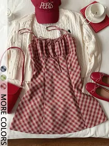 Women's Sweetheart Casual Daily Strapless Plaid Short Dress, Cute Valentine's Day Party, Comfortable Everyday Wear, Womenswear