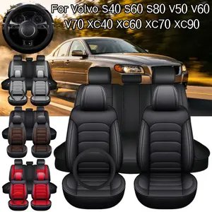 For Volvo S40 S60 S80 V50 V60 V70 XC40 XC60 XC70 XC90 Car 5 Seat Covers with Storage Bag, Premium Leather Front & Rear Full Set Seat Covers Cushion Protector Pad Mat Non-Slip Waterproof, Split Rear Benches Auto Interior Decoration Accessories