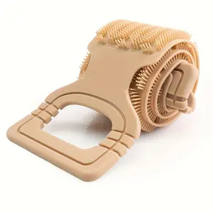 Exfoliating Back Scrubber Green Silicone Towel with Rope Handles Textured Surface for Easy Reach Effective Exfoliation Light Beige Shower Accessory Hygiene Tool