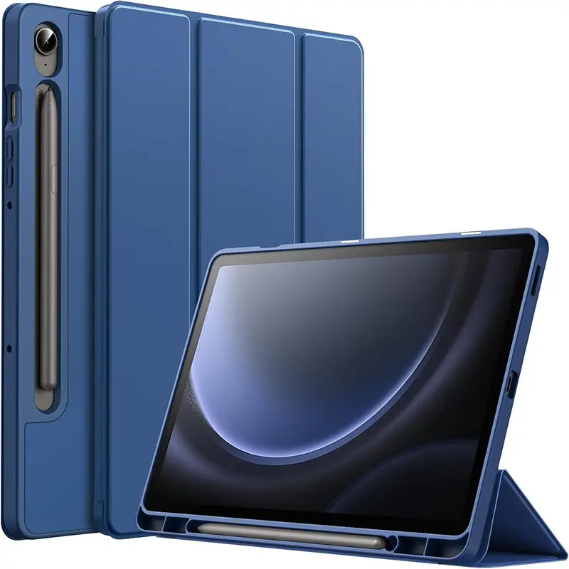 Case for Samsung Galaxy Tab S10 Lite / S10 FE / S9 FE 10.9-Inch with S Pen Holder, Soft TPU Tri-Fold Stand Protective Tablet Cover, Support S Pen Charging, Auto Wake/Sleep (Navy)