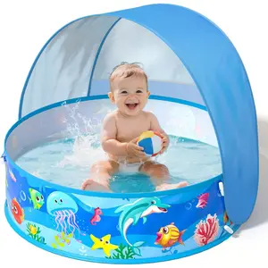 Baby Beach Tent, Pop-Up Above Ground Pool, Foldable Kiddie Pool with Sun Shelter Canopy for Ages 9-48 Months, Toddler Wading Pool, Portable Water Play Sum Toys for Outdoor ActivityGift