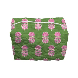 Esme Floral Icon Green Quilted Makeup Bag