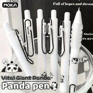 Cute Panda Press Pens Set (0.5mm Quick-Dry Ink), Office & School Dual Scene Desk Stationery, 6-Piece Pack