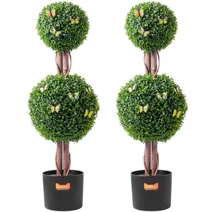 Two Pack 3-Foot Tall Artificial Boxwood Topiary Trees For Indoor And Outdoor Decor, UV Resistant, Weatherproof, Maintenance Free Faux Plants For Garden, Patio, Balcony, Pathway Accent