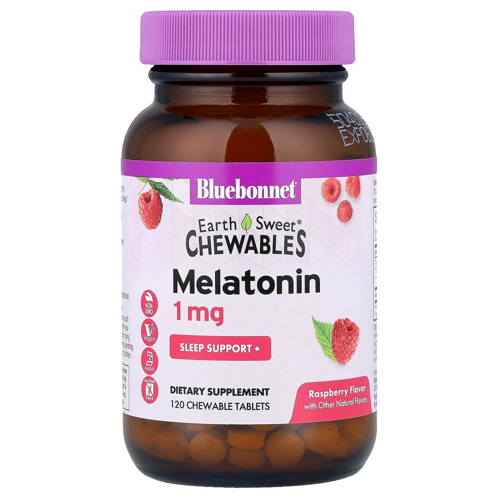 Bluebonnet Nutrition EarthSweet® Chewables, Melatonin, Raspberry, 1 mg, 120 Chewable Tablets