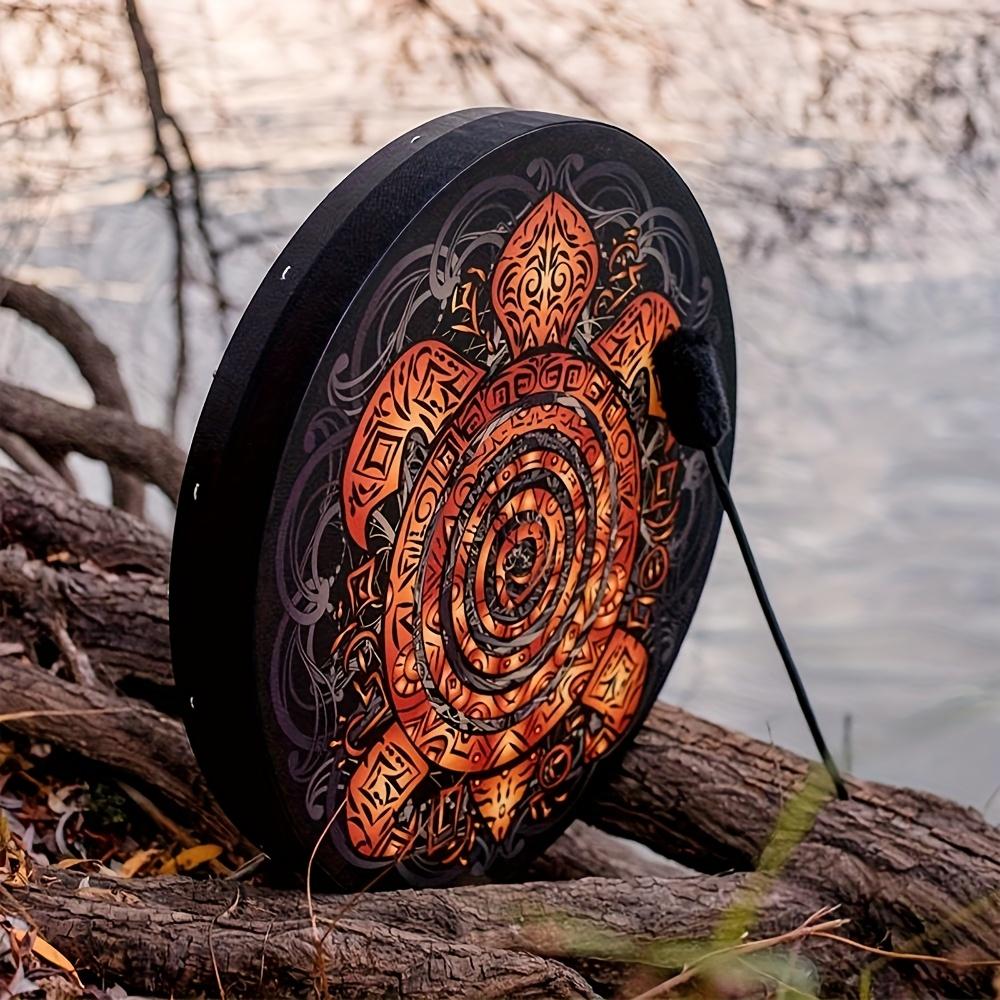 Mandala Frame Drum with Protective Shell & Wall Art Black Nylon Shamanic Drum for Sound Healing Spiritual Music and Meditation Durable Mandala Pattern Drums