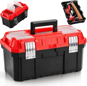 Heavy Duty Plastic Tool Box with Removable Tray and Handle - Professional 14-Inch, Tools Not Included