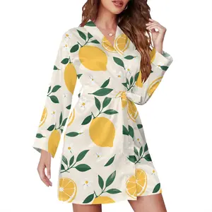 White Lemon Print Satin Pyjama Robe – Soft Sleepwear Wrap for Cozy Summer Nights, TikTok-Inspired Viral Satin Lounge Essential