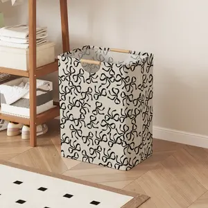 Bow Print Open Storage Box, Foldable Laundry Basket with Handle, Home Bathroom Collapsible Clothes Organizer Bucket