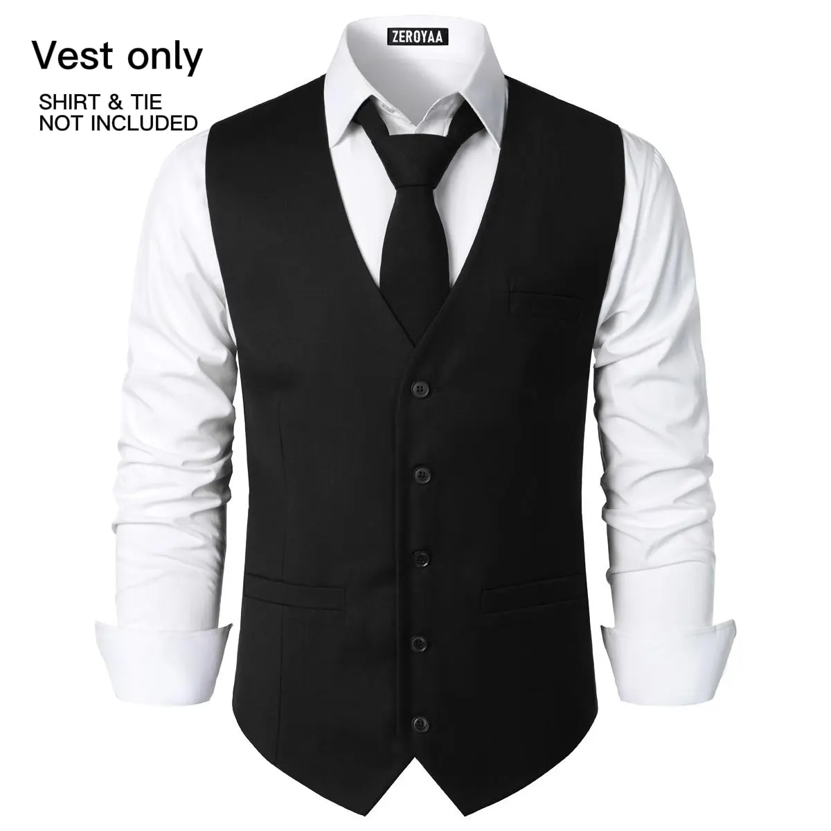 ZEROYAA Men's Sleeveless Buckle Waistcoat - Hipster Urban Design, 3 Pockets, Classic Fit, Plain Solid Color Business Attire Clothes for Suit Tuxedo