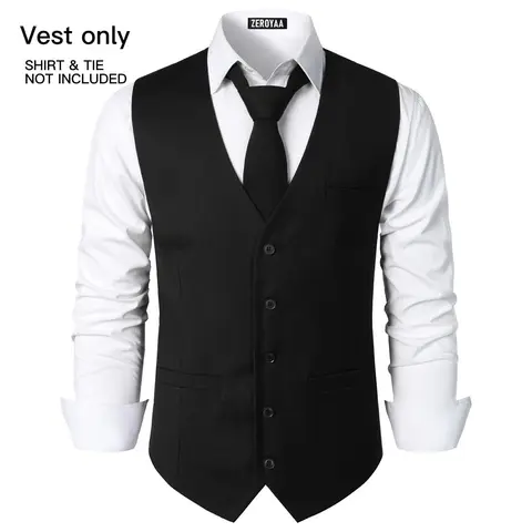 ZEROYAA Men's Sleeveless Button Waistcoat - Hipster Urban Design, 3 Pockets, Classic Fit, Plain Solid Color Business Attire for Wedding, Graduation, Gift