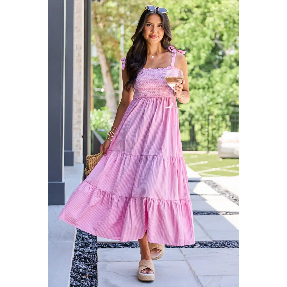 Endless Shore Pink Striped Maxi Dress