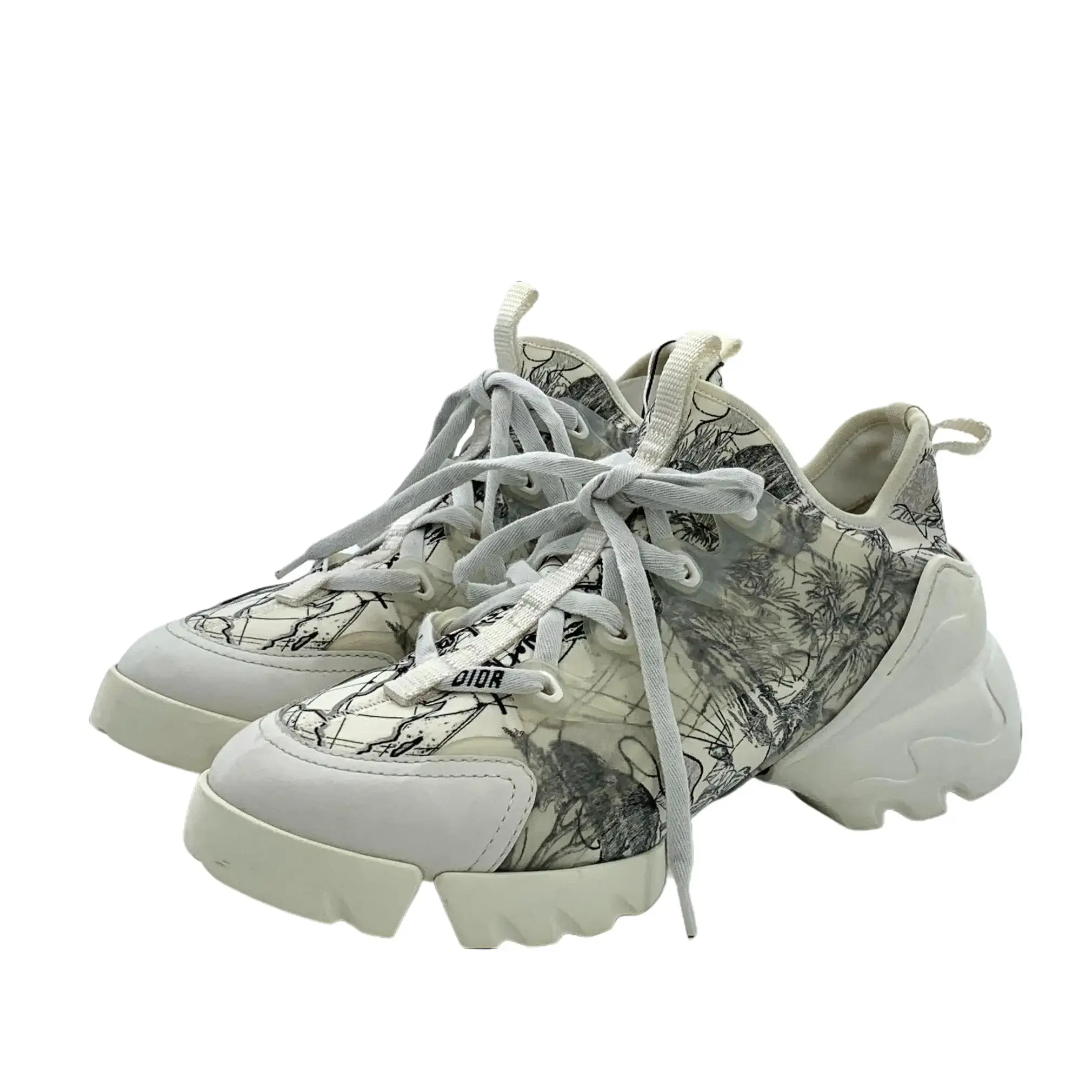RDLT-Dior size 38 white map print mesh lace‑up chunky dad sneakers-J38486