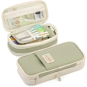 Expandable Pencil Case with Compartments, Large Capacity Pencil Case for Adults, Portable School Stationery Organizer, Green