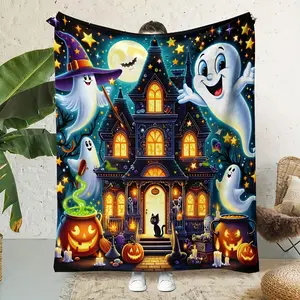 Halloween Haunted House Blanket - Soft Flannel Ensures Warmth. Perfect for Spooky Nights Unique Design Adds Festive Charm to Any  Halloween gift DreamyDwell Textiles
