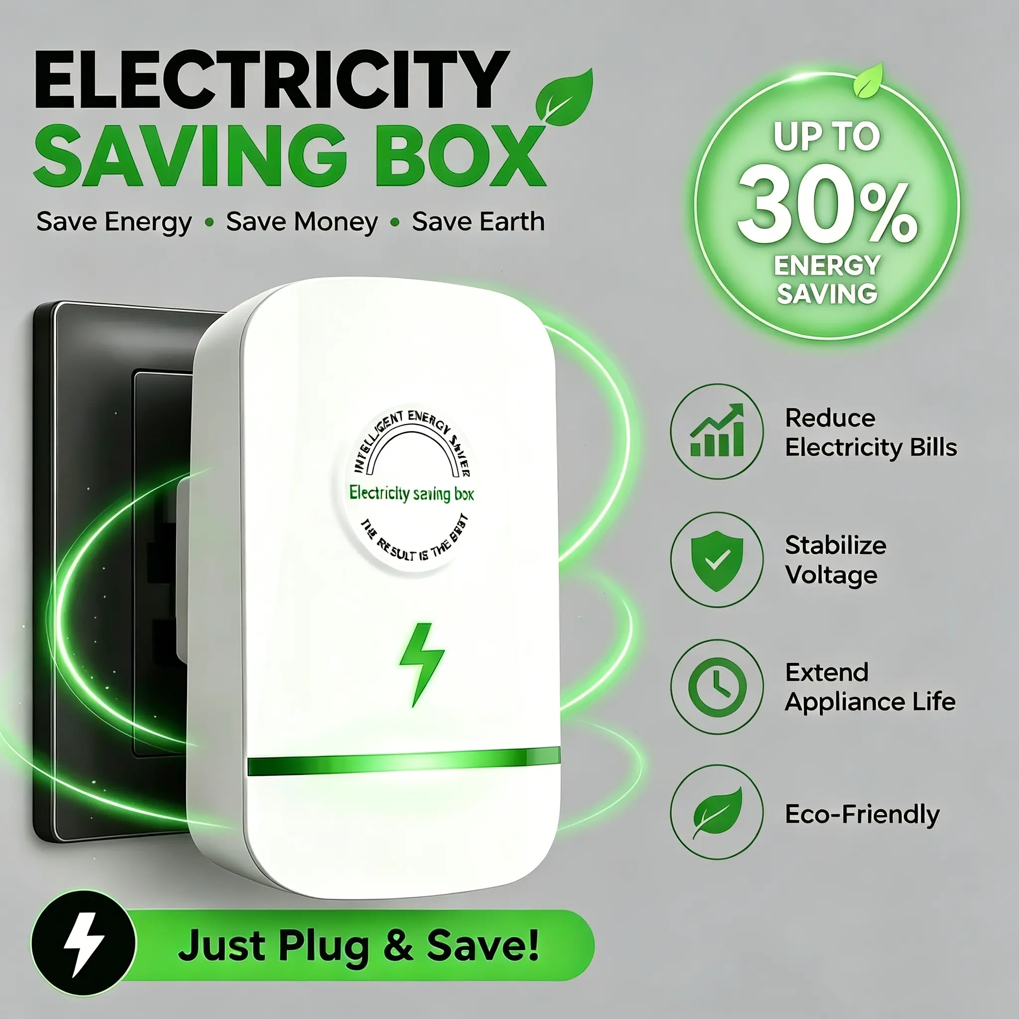 【2PACK Household Plug-In Power Device Electricity Saving Box】2026 Updated Design Home Energy Saver, US Plug Household Energy-Saving Box, Power Saving Device Compatible with 90–250V for Home & Office & Factory