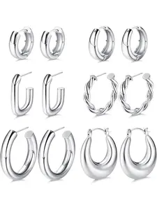 Gold Hoop Earrings Set for Women 14 Carat Gold-Plated Lightweight Chunky Hoop Earrings Thick Open Twisted Huggie Hoop Jewellery Gifts Earring Stacking Set