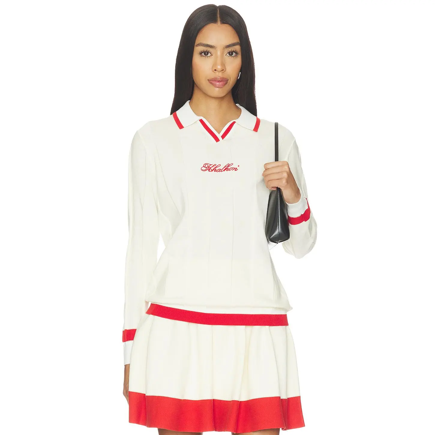 Khalhon V-tipped Varsity Knit Pullover in Cream