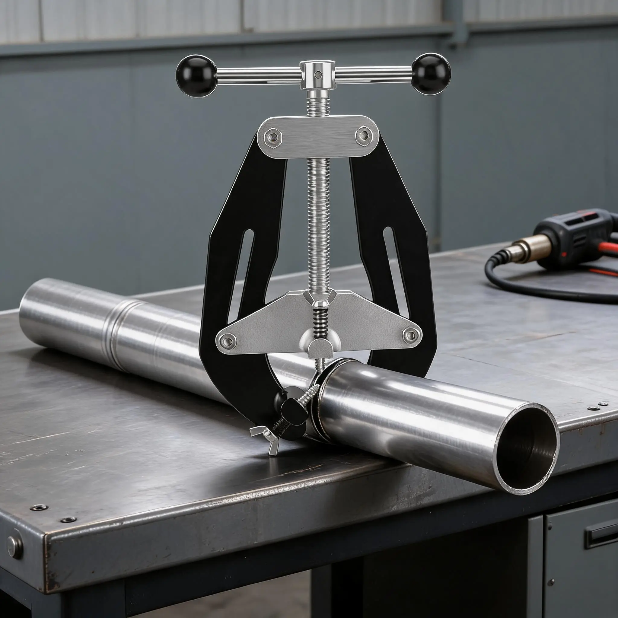 High-strength welding pipe tool, quick pipe clamp – steel pipe alignment tool – T-handle adjustment – lightweight super-strong pipe clamp, suitable for pipelines and industrial applications, black