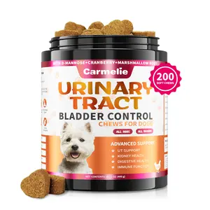 Carmelie Dog Urinary Tract Supplement 200 Chews Natural Cranberry Support for Bladder & Kidney Health Chicken Flavor Soft Chews