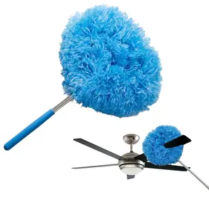 Blue retractable and detachable microfiber dust collector, anti-static, washable and reusable, effectively reduces allergens, suitable for ceiling fans and household cleaning, high-altitude dust removal, feather duster