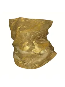 Golden Liquid Marble Metallic Foil Bandana Shiny Liquid Marble Golden Foil Scarf