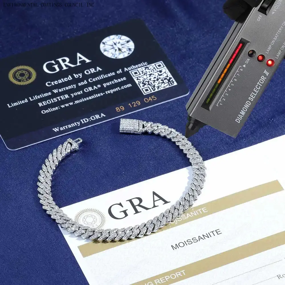 6mm Pass Diamond Test Moissanite Cuban Link Chain 925 Sterling Silver VVS Diamond  Out Women Single Rows Thin Necklace
