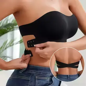 Women's Sexy Strapless Push Up Bra Removable Padded Seamless Ice Silk Top Women Invisible Beauty Back Anti-slip Off-shoulder Bra