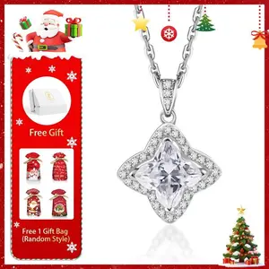Moissanite 1.1ct Brilliant Iced-Out Lily Bulb Four-Leaf Clover Pendant Necklace Luck and Love Moissanite Jewelry Engagement Wedding Anniversary Perfect Gifts