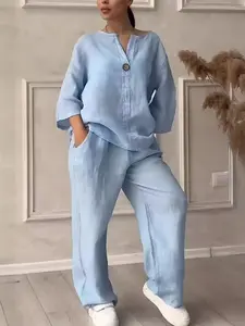 Women's Plus Size 2-Piece Casual Set - Autumn Winter New Style Long-Sleeved Shirt, Loose Pants, Womenswear Suits, Clothes