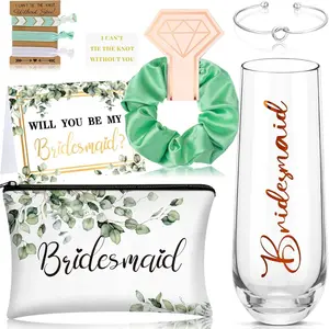 9 Pcs Bridesmaid Proposal Gifts Sets Will You Be My Bridesmaid Gift Maid of Honor Box Include Champagne Glass Makeup Bag Bracelet for Engagement Wedding Bachelorette Party Supply(Bohemian)