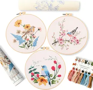 3p Embroidery Starter Kit Patterns, DIY Adult Cross Stitch Kits Beginner, Including 3 Plastic Embroidery Rings, 1 , Colored Threads, and Instructions