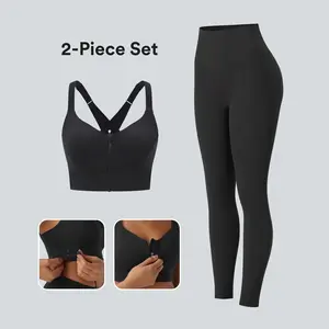 Halara 2-Piece SpeedWave Medium Support Push Up Crisscross Backless Zipper Adjustable Buckle Quick Dry Running Sports Bra & UltraSculpt High Waisted Tummy Control Side Pocket Shaping Training Leggings Set